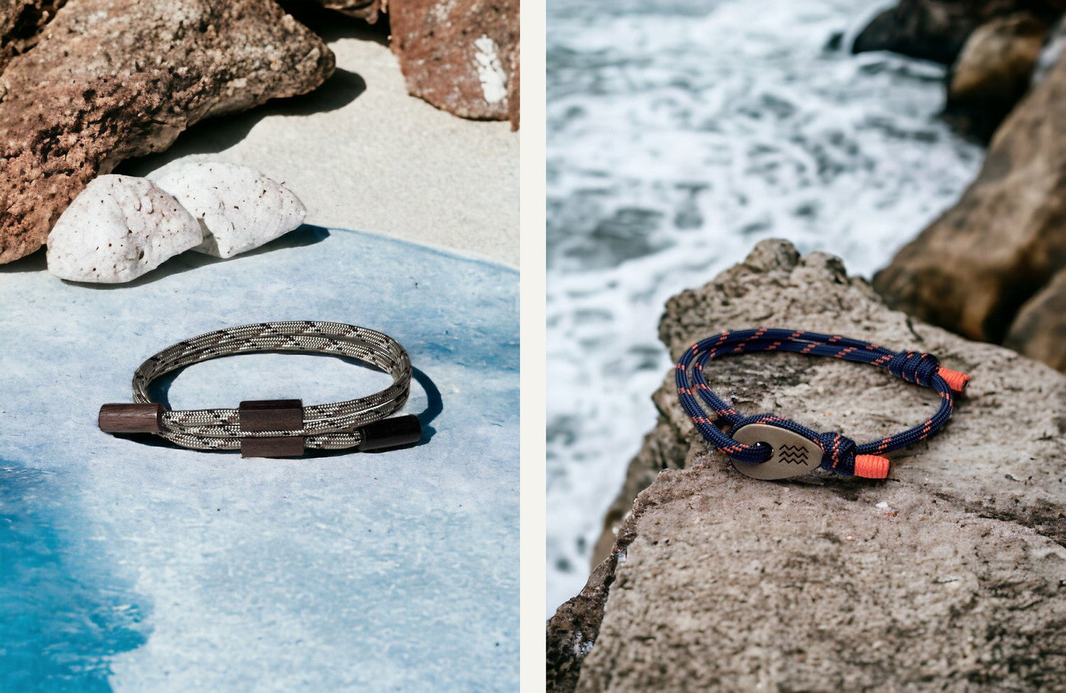 Wave Rider rosewood clasp beside Ocean Guardian MoanaMālama shackle