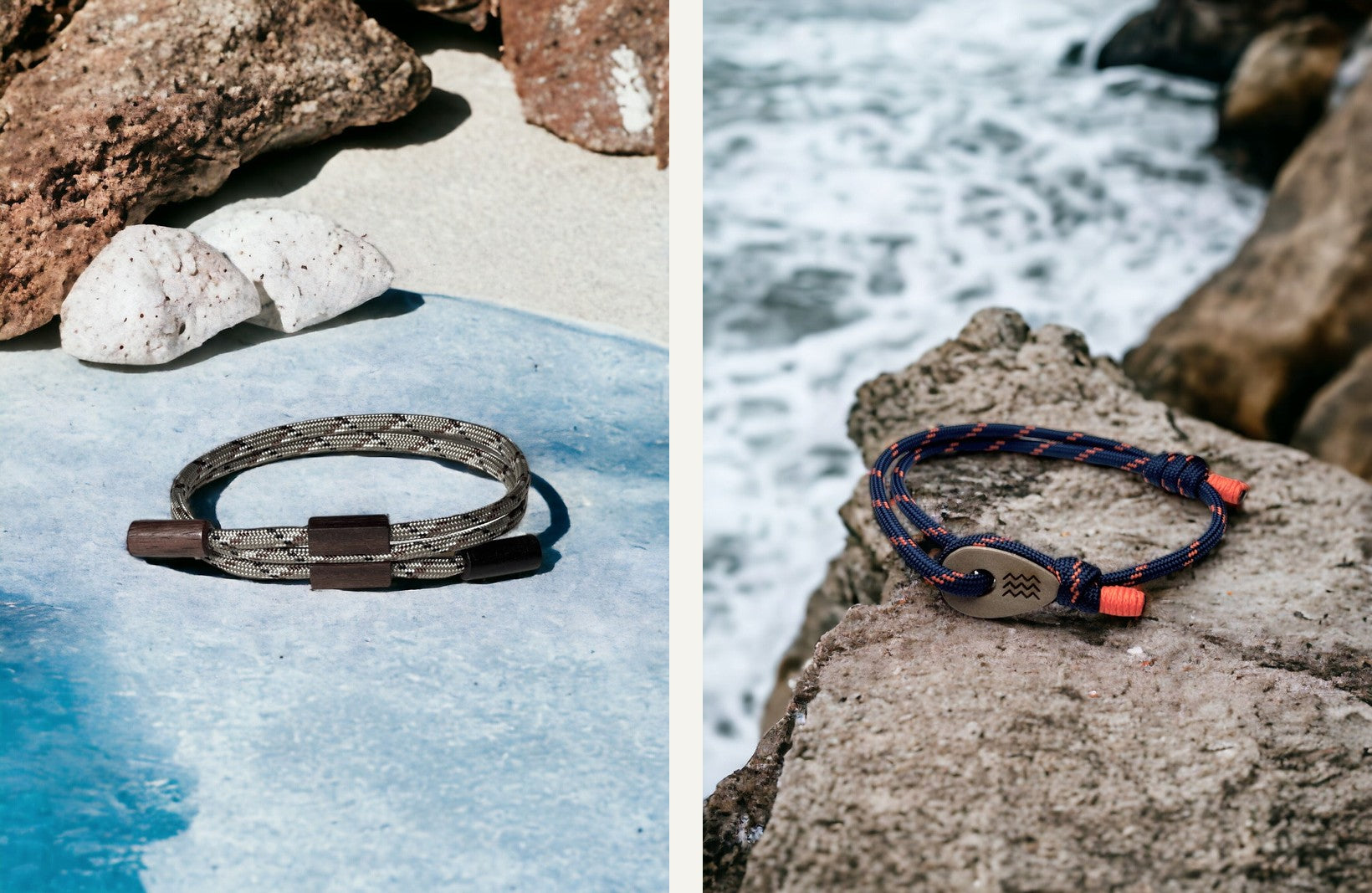 Wave Rider rosewood clasp beside Ocean Guardian MoanaMālama shackle