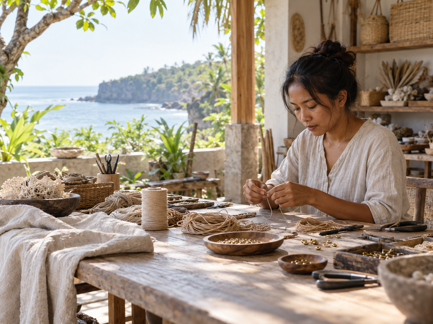 A detail from the WAIIQI Bali craft workshop